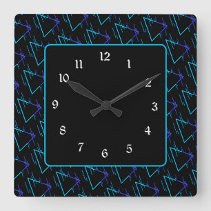 Relógio Quadrado Padrão Geométrico de Neon Retroativo 3