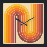Relógio Quadrado Padrão Geométrico de Stripes com Estilo Retroativo<br><div class="desc">70s Estilo de Vintage Retroativo Padrão Geométrico Amarelo Laranja e Castanho.</div>