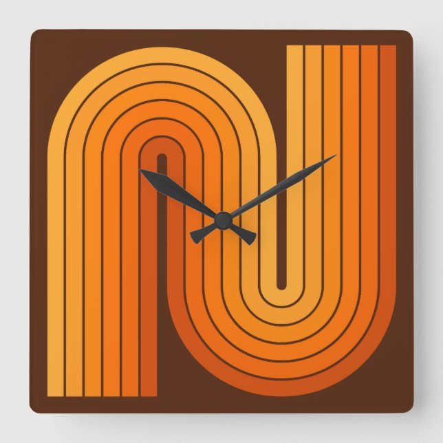 Relógio Quadrado Padrão Geométrico de Stripes com Estilo Retroativo (Frente)