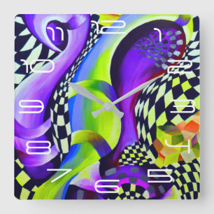 Relógio Quadrado Padrão Geométrico do Art Deco dos anos 80