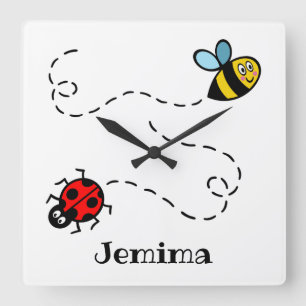Relógio Quadrado Padrão Personalizado de Bumblebee Ladybird Ocupad