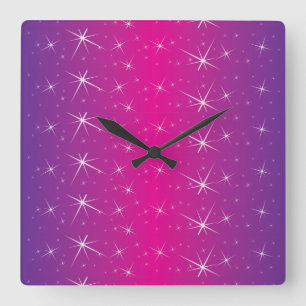 Relógio Quadrado Padrão Rosa Estrela