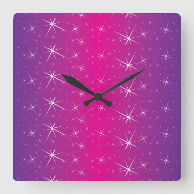 Relógio Quadrado Padrão Rosa Estrela (Frente)