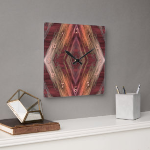 Relógio Quadrado Padrão Rustic Mosaic American Native Cabin