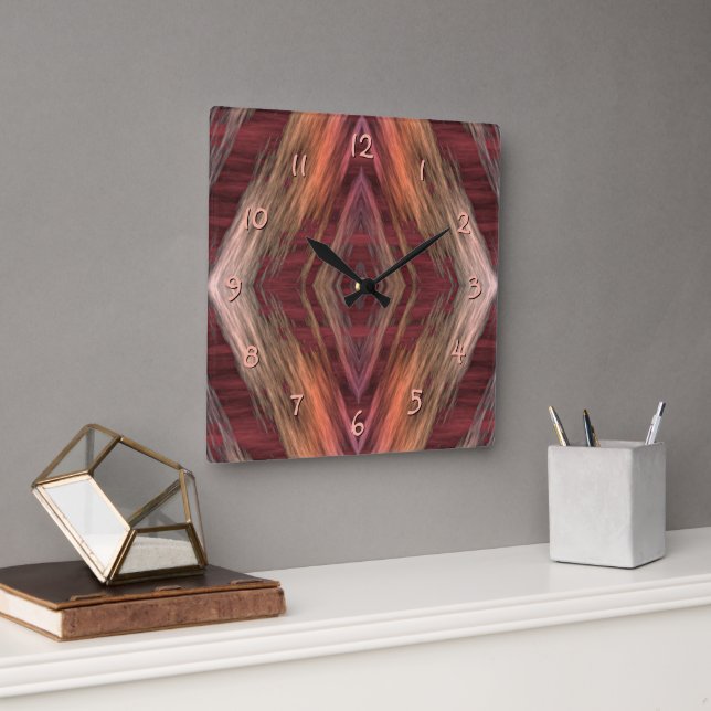 Relógio Quadrado Padrão Rustic Mosaic American Native Cabin (Escritório)