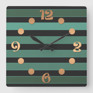 Relógio Quadrado Padrão simples listrado retro verde
