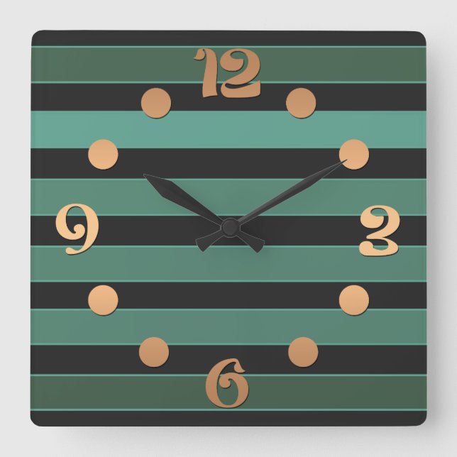 Relógio Quadrado Padrão simples listrado retro verde (Frente)