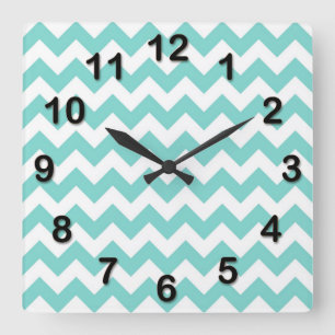Relógio Quadrado Padrão Turquoise Aqua White Chevron Zig Zag