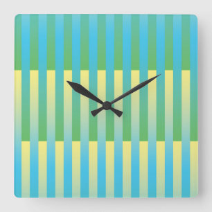 Relógio Quadrado Padrão verde amarelo azul riscado