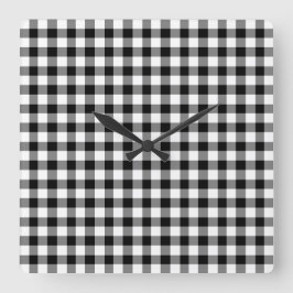 Relógio Quadrado Padrão Xadrez Preto e Branco Gingham