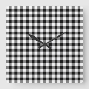 Relógio Quadrado Padrão Xadrez Preto e Branco Gingham