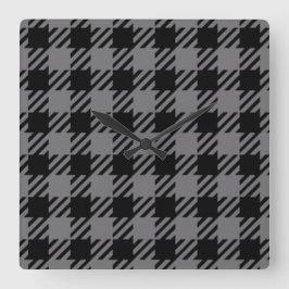 Relógio Quadrado Padrão Xadrez Preto e Cinza