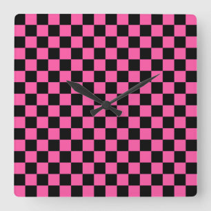 Relógio Quadrado Padrão xadrez preto e rosa