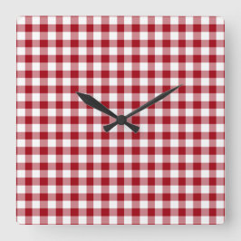 Relógio Quadrado Padrão Xadrez Vermelho Moderno