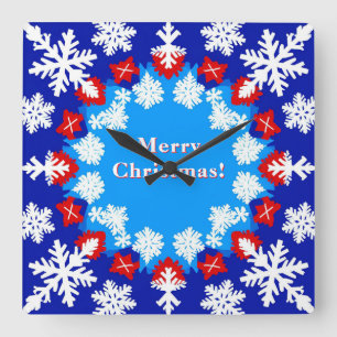 Relógio Quadrado Padrões de floco de neve e presentes