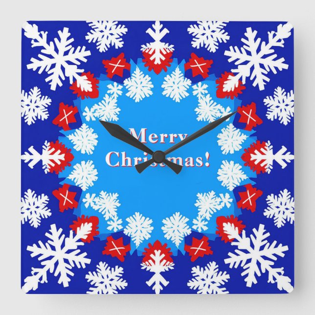 Relógio Quadrado Padrões de floco de neve e presentes (Frente)