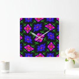 Relógio Quadrado Padrões de flores rosa adoráveis