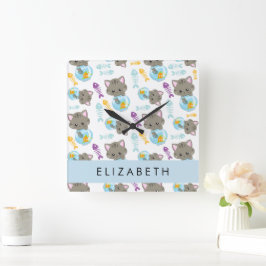 Relógio Quadrado Padrões De Gatos, Gatos Frescos, Gatinhos, Seu Nom