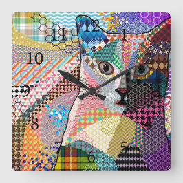 Relógio Quadrado Padrões de múltiplos cores Cat 676