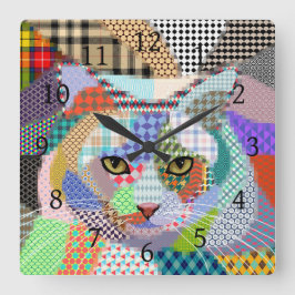 Relógio Quadrado Padrões de múltiplos cores Cat 678