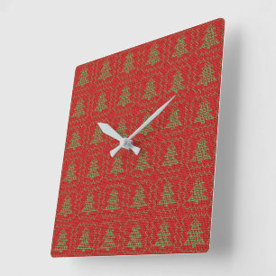 Relógio Quadrado Padrões de suéter feio da árvore de Natal Cozy
