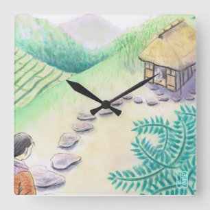 Relógio Quadrado Página inicial do Nostalgic "Furusato" japonês