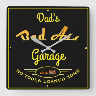 Relógio Quadrado Pai Garage Black e Yellow Bad A Garage