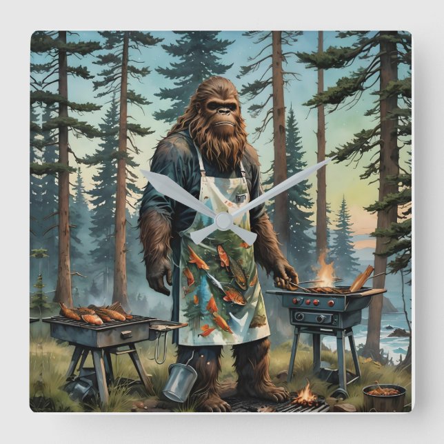 Relógio Quadrado Pai Sasquatch Fish Grillmaster (Frente)