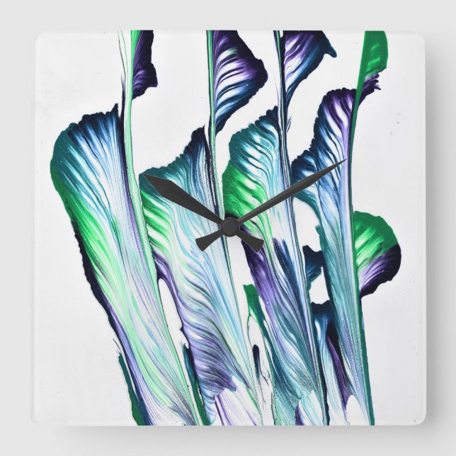 Relógio Quadrado Pain Remover 1 Purple Green Abstract Wall Clock (Frente)