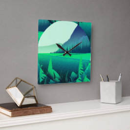 Relógio Quadrado Painting art Forest Green Nature Clock