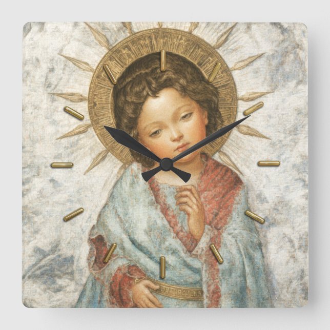 Relógio Quadrado Painting of Young Savior Jesus (Frente)