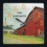 Relógio Quadrado País Russo Cênico do Red Barn<br><div class="desc">Eu adoro esta foto e este celeiro. Foto tirada de um antigo celeiro em Clinton, GA — cidade natal do meu amigo. Eu tenho a foto na parede na minha sala de estar em Nova Iorque — então não importa onde você mora, se você se apaixona por este celeiro. Pode...</div>