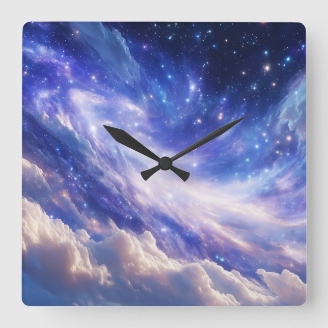 Relógio Quadrado Paisagem Cósmica: Nebulosa Inundada e Noite Estrel (Frente)