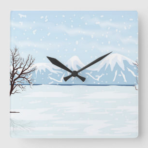 Relógio Quadrado Paisagem de inverno plana