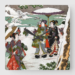 Relógio Quadrado Paisagem de Neve Japonesa