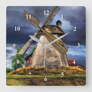 Relógio Quadrado Paisagem e clima nos Países Baixos - Desenho