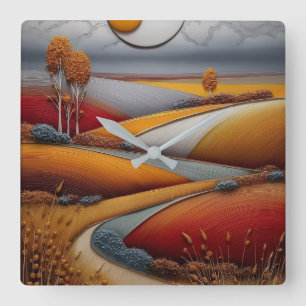 Relógio Quadrado Paisagem Moderna Abstrata de Outono com Cores Quen