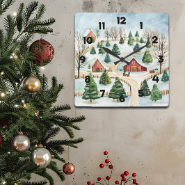 Relógio Quadrado Paisagem russa de inverno com árvores de flores
