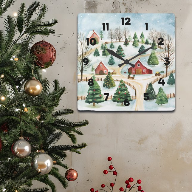 Relógio Quadrado Paisagem russa de inverno com árvores de flores (Criador carregado)