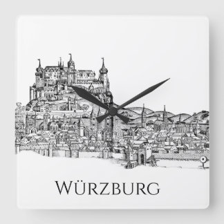 Relógio Quadrado Paisagem Urbana de Würzburg Baviera Arte Linear Mi