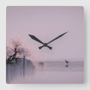 Relógio Quadrado Paisagem Zen Minimalista