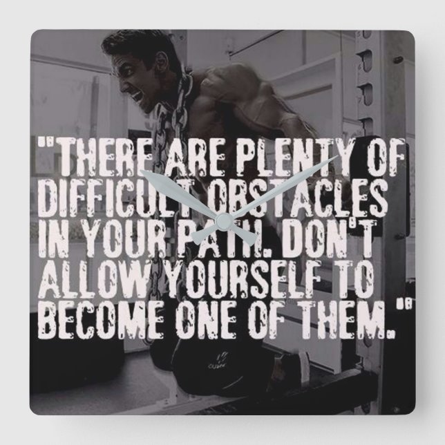 Relógio Quadrado Palavras Inspirativas de Workout - Obstáculos (Frente)