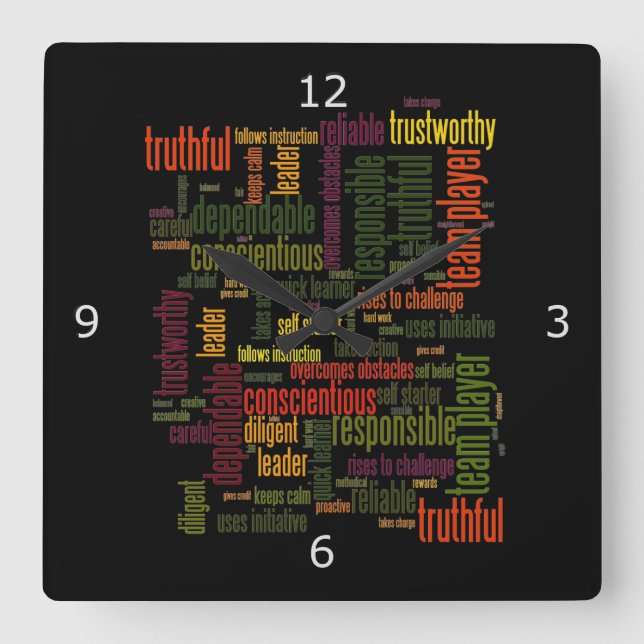 Relógio Quadrado Palavras Motivacionais #4 valores positivos (Frente)