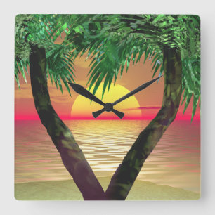 Relógio Quadrado Palm Tree Framing a Sunset