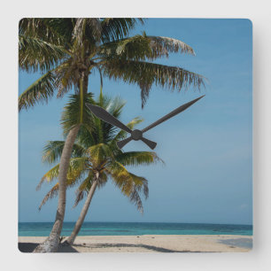 Relógio Quadrado Palmeira e praia de areia branca