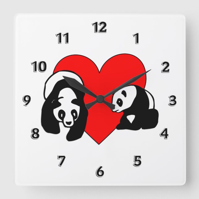 Relógio Quadrado Panda Love (Frente)