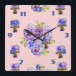 Relógio Quadrado Pansias cor-de-rosa chique Pansy Floral Art Clock<br><div class="desc">Chique Amarelo Pansies Pansy Floral Bolinhas Art Clock. Projetado a partir da minha arte original de aquarela.</div>