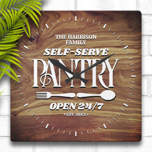 Relógio Quadrado Pantaria Rustic Wood Family Personalizado