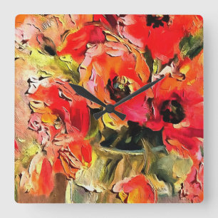 Relógio Quadrado Papagaios Numa Arte De Vidro Preta