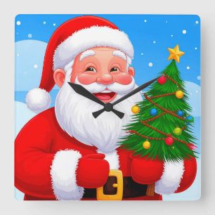 Relógio Quadrado Papai Noel Alegre